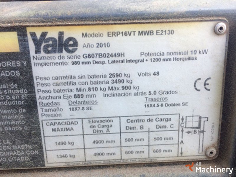 YALE ERP16VT MWB E2130 Šakiniai triračiai krautuvai #1160