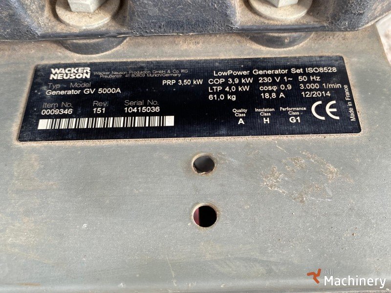 WACKER NEUSON GV5000A Generatoriai <10 kw #6948